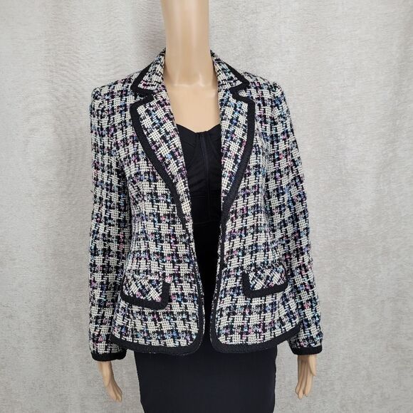 Giancarlo Ferrari Women's Tweed Blazer - Black White Pastel Pink Purple Blue - Picture 3 of 12